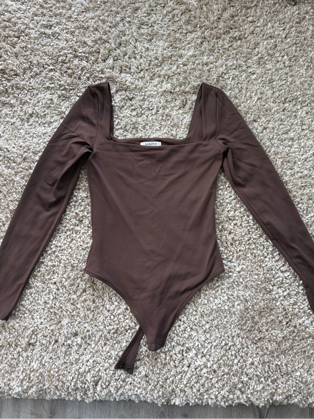 Babaton Chocolate Brown Long-Sleeve Square Neck Bodysuit